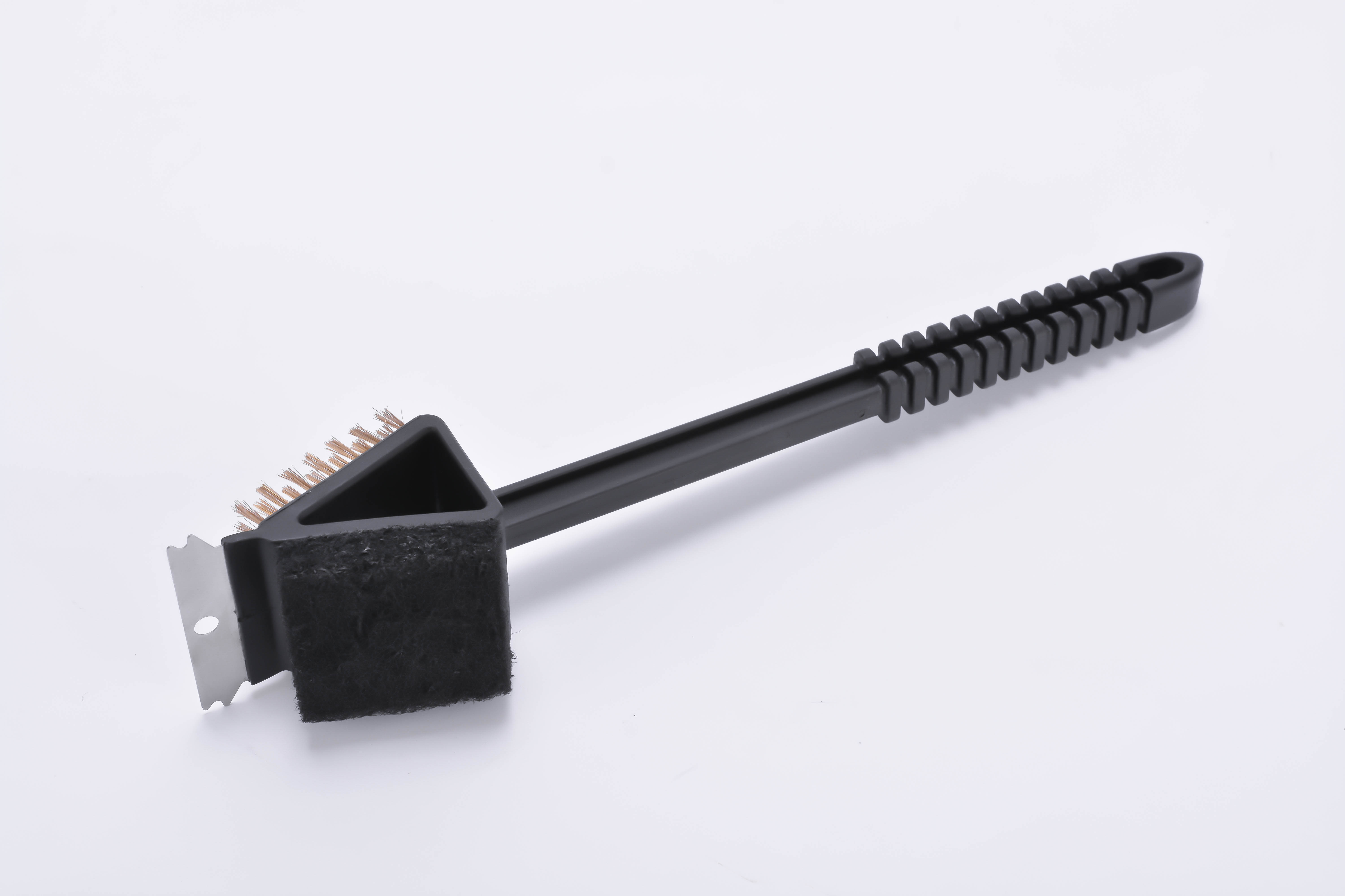 3 IN 1 BBQ GRILL BRUSH LONG  (brass hair sponge and scraper